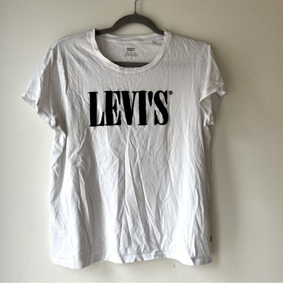 Levi’s Women’s Graphic Logo T-Shirt White Black Cotton Crew Neck Size Large - Picture 1 of 9